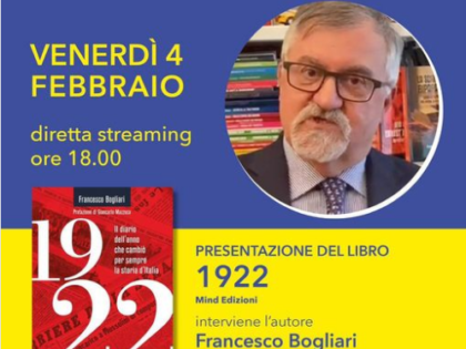Francesco Bogliari, autore di 1922, in diretta streaming venerdì 4 febbraio ore 18.00