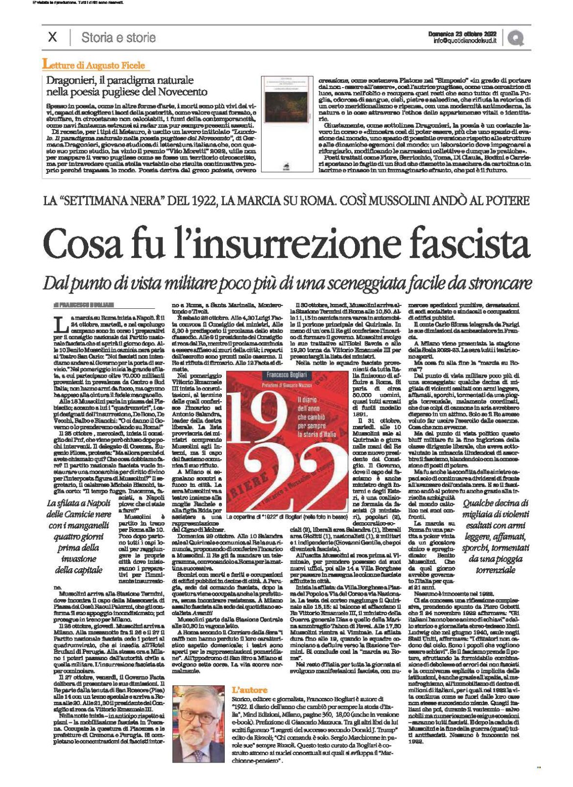 FB Marcia su Roma, articolo Quotidiano del Sud 23.10.22