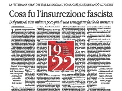 Francesco Bogliari, autore di 1922, racconta la marcia su Roma sul “Quotidiano del Sud”, 23/10/2022