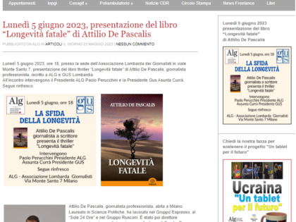 Presentazione di “Longevità fatale” (Milano, lunedì 5 giugno 2023)