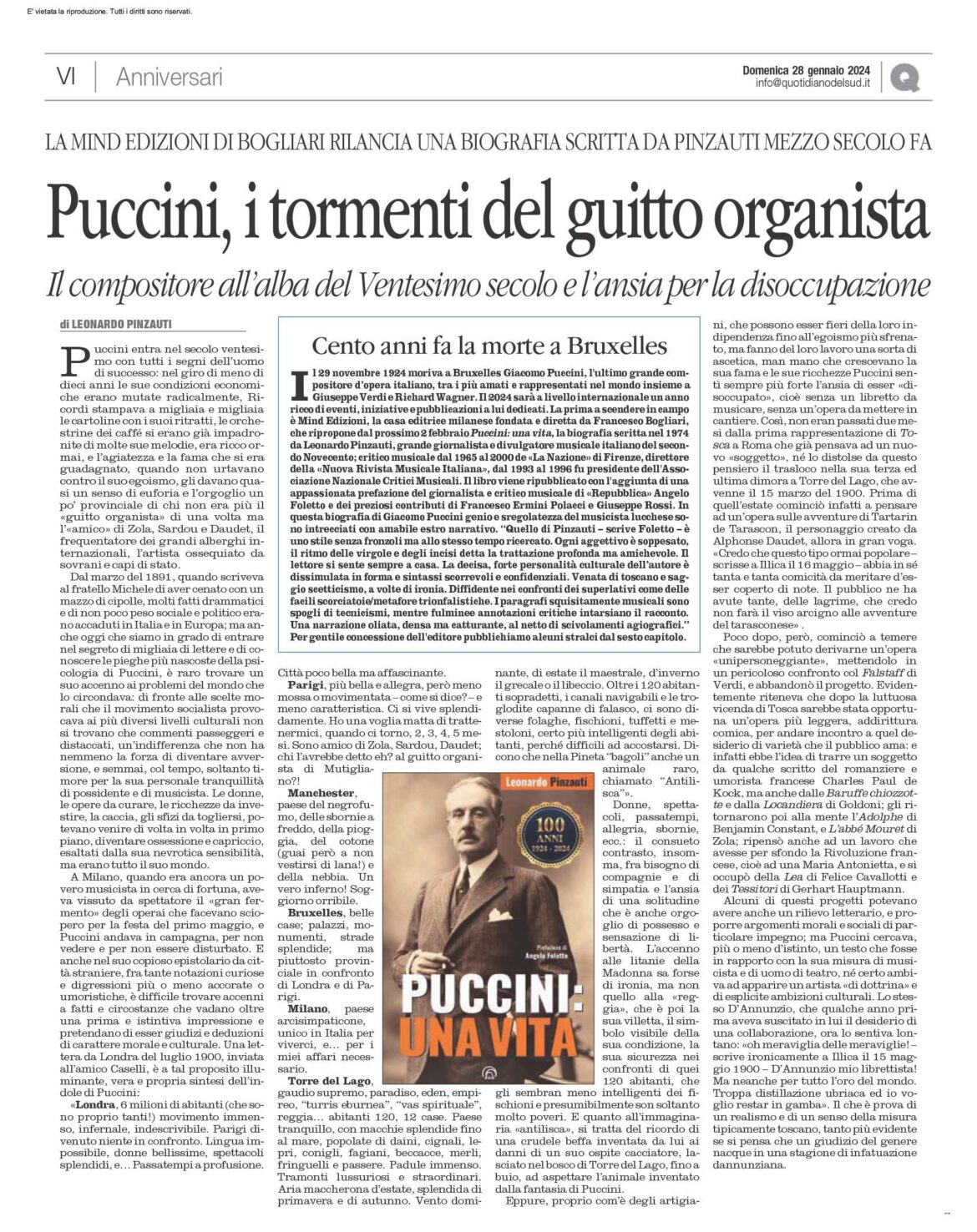 Pinzauti Puccini Recensione Quotidiano del Sud 28.1.24