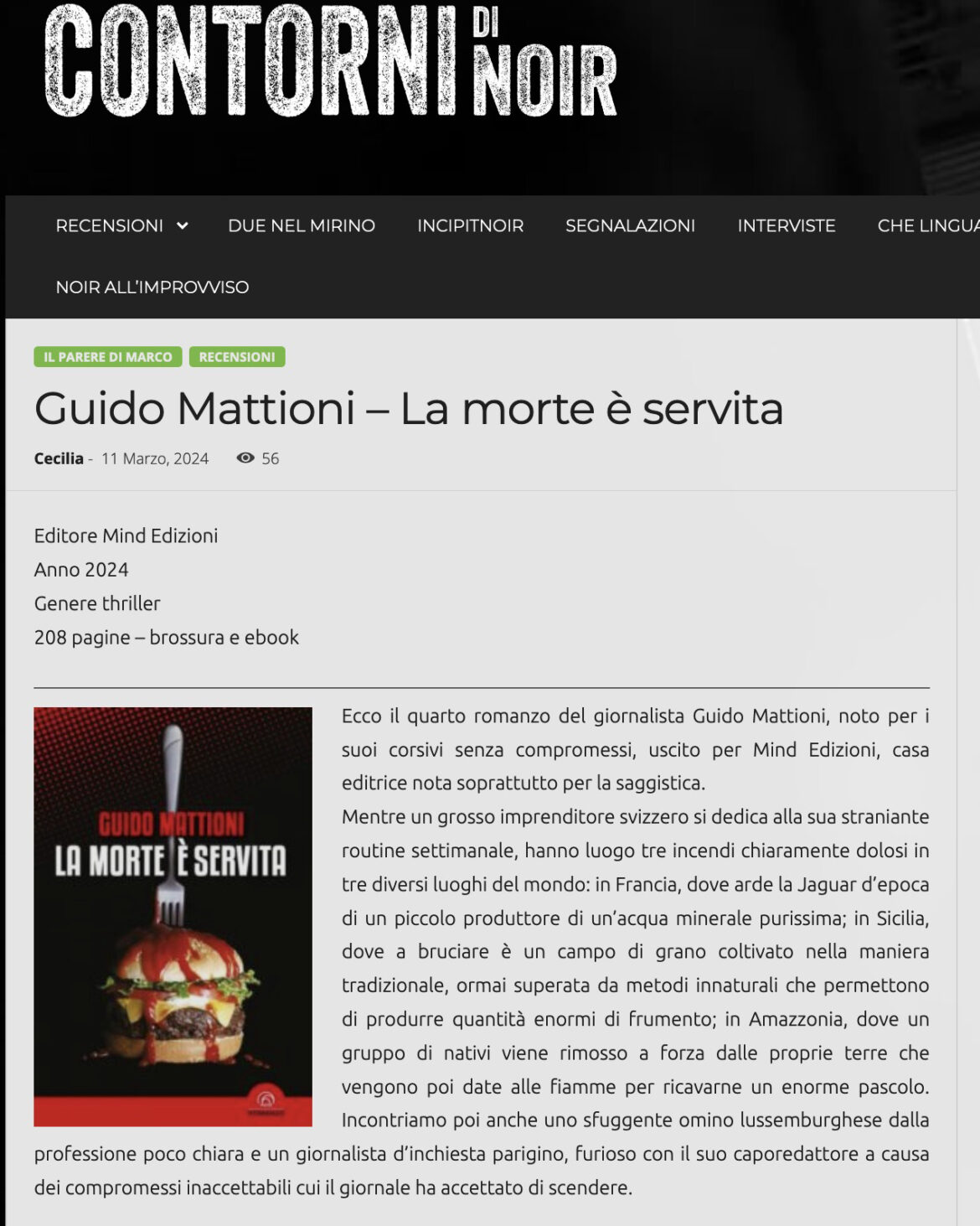 La morte è servita recensione Contorni di Noir 11 marzo 2024 Header