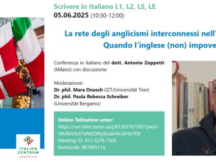Videoconferenza Zoom di Antonio Zoppetti su anglicismi e italiano scritto (Treviri, 5 giugno 2025)